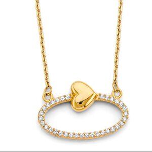 14KT Gold CZ Oval Infinity with Heart Necklace